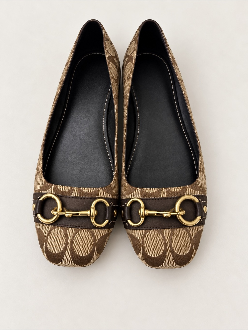 Coach Bliss Signature C Monogram Horsebit Ballet Flats Brown Tan Size 11M